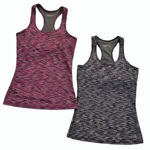 2 (XS) Actra racerback workout gym tanks, gray pink